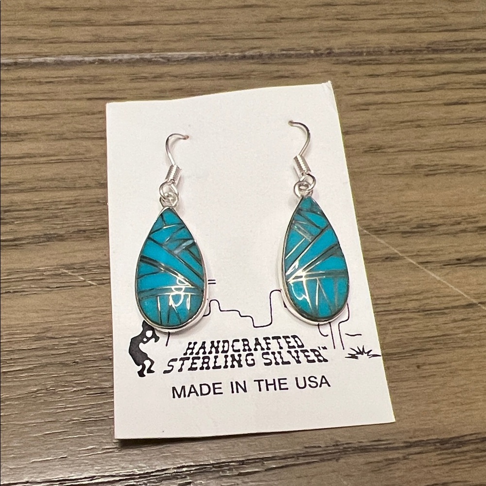 Dangling Turquoise Inlay Zuni Earrings